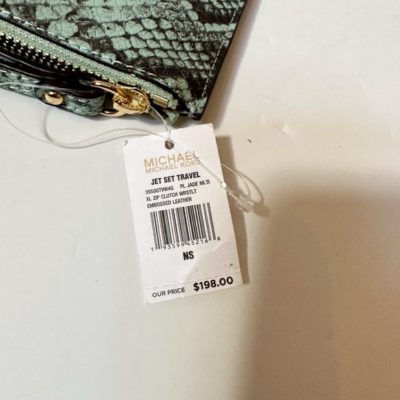 Michael Kors Jet Set Travel XL Clutch Wristlet Embossed Leather Pale Jade Multi - Picture 9 of 9